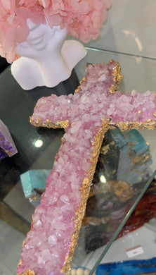 - pink gemstone Cross rose quartz - made to order