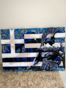 Greek flag with Spartan - 1 Available ready to ship