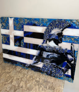 Greek flag with Spartan - 1 Available ready to ship