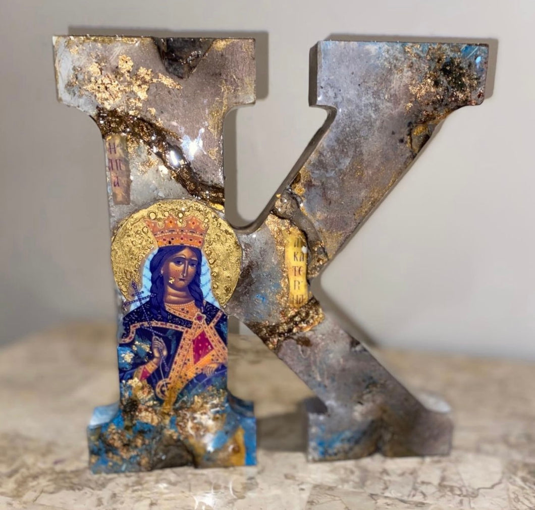 Letter K with Saint Katherine