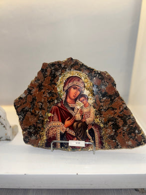 Marble Mother Mary (Panagia) Icon - ready to ship