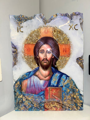 Free standing X-Large Jesus Icon w/ Gemstones - Ready to ship ONE OFF PIECE