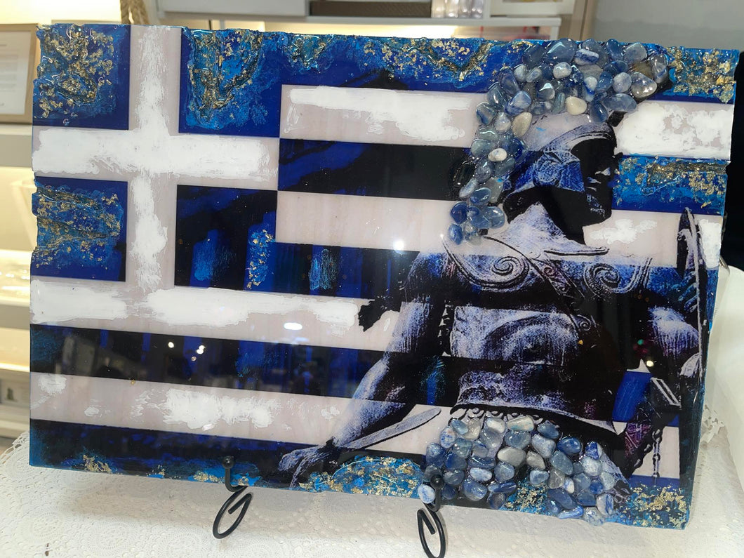 Greek flag with Spartan - made to order