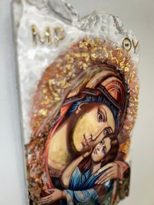 Mother Mary (panagia) Icon with Gemstones