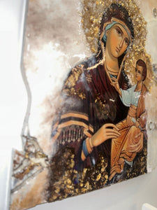 Large Mother Mary Icon w/ Gemstones (wall hanging)