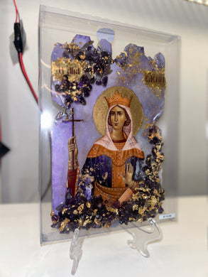 Saint Eleni (Helen) w/ Gemstones religious icon - Ready to ship