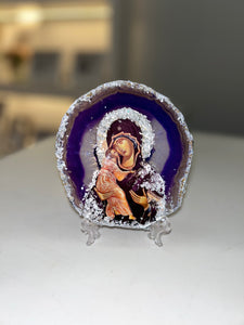 Panagia icon Purple Agate stone - Ready to ship