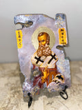 Saint Athanasius religious wood epoxy resin handmade icon art - Only 1 off - Original