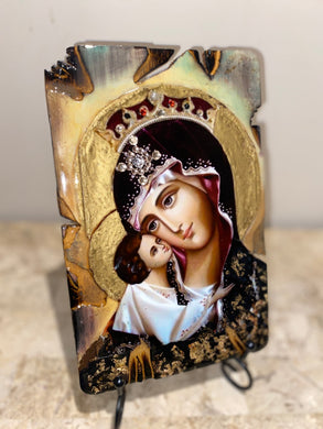 Mary with baby Jesus - Panagia- religious wood icon