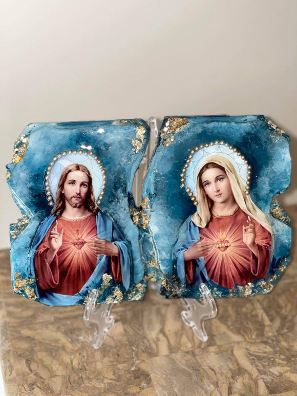 Virgin Mary & Jesus Christ sacred heart religious icon