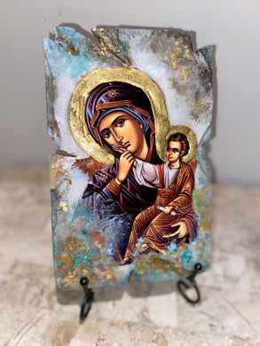 Mary with baby Jesus - Panagia- religious wood icon