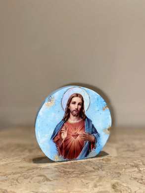 Jesus  mini religious icon epoxy resin handmade icon art wooden