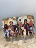 Archangel Michael & Gabriel- religious wood epoxy resin handmade icon art