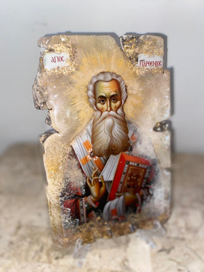 Saint Parthenios- religious wood epoxy resin handmade icon art