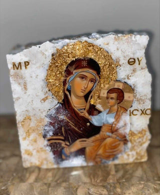 Mother Mary stone resin handmade icon art