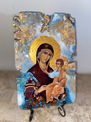 Mary with baby Jesus - Panagia- religious wood icon