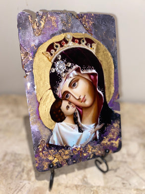 Mary with baby Jesus - Panagia- religious wood icon