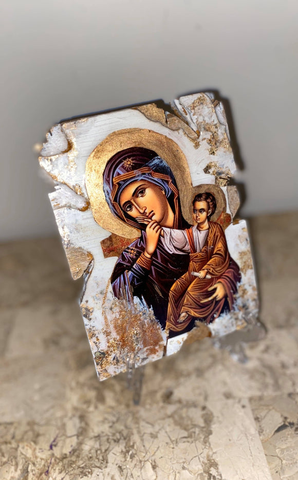 Mary with baby Jesus - Panagia- religious wood icon - xsmall size